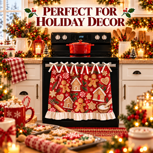 🎄🎅Vintage Santa Oven Door Towel – Christmas Kitchen Decor with Ruffled Ties