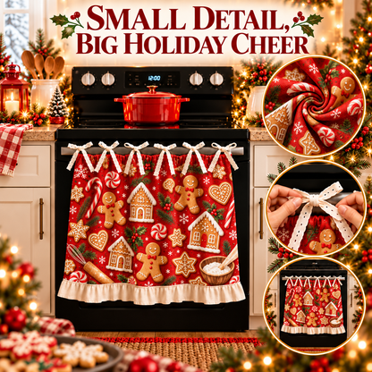 🎄🎅Vintage Santa Oven Door Towel – Christmas Kitchen Decor with Ruffled Ties