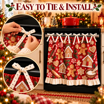 🎄🎅Vintage Santa Oven Door Towel – Christmas Kitchen Decor with Ruffled Ties