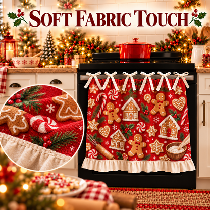 🎄🎅Vintage Santa Oven Door Towel – Christmas Kitchen Decor with Ruffled Ties
