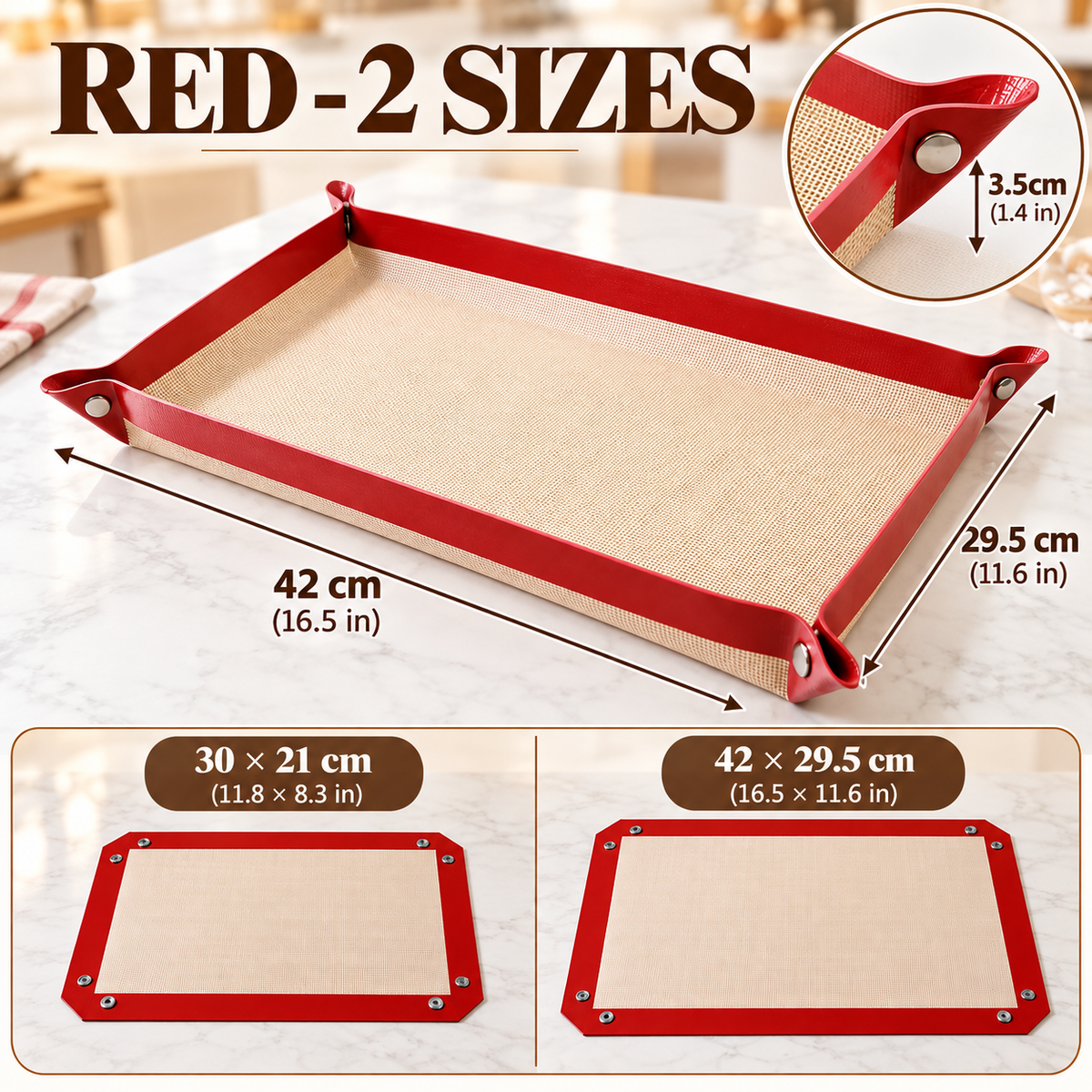 2 Pack Snap-Lock Silicone Baking Mat -2in-1 Nonstick Oven Liner & RaisedEdge Roasting Mat