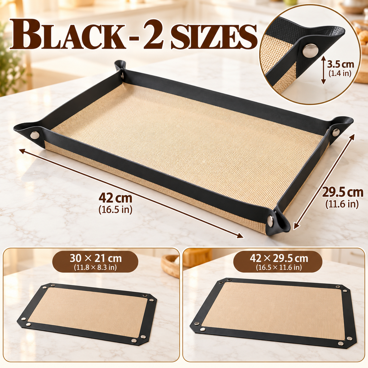 2 Pack Snap-Lock Silicone Baking Mat -2in-1 Nonstick Oven Liner & RaisedEdge Roasting Mat