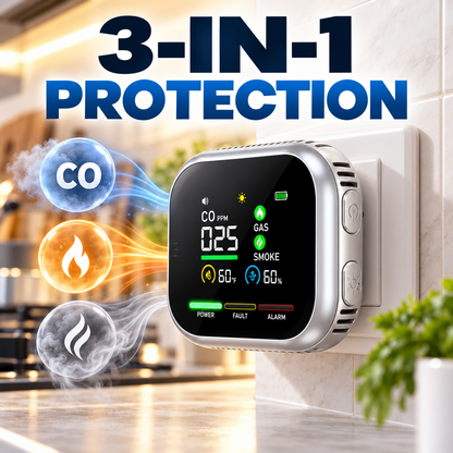 3-in-1 Carbon Monoxide Gas & Smoke Detector | Plug-In CO Alarm