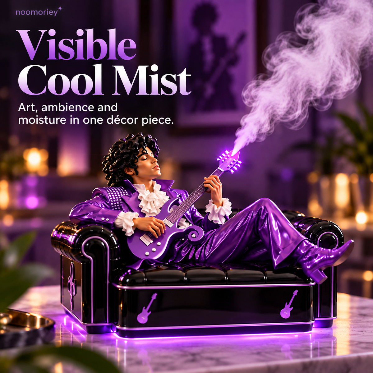 🎸 Purple Rockstar Mist Diffuser – Guitar-Shaped Humidifier with LED Mood Lighting, Unique Music-Inspired Home Décor & Gift