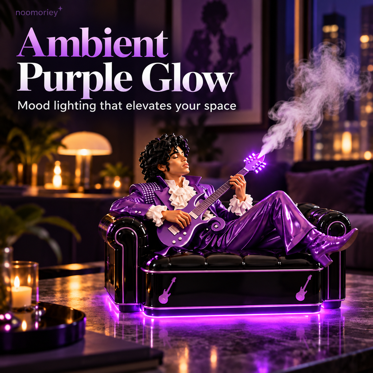 🎸 Purple Rockstar Mist Diffuser – Guitar-Shaped Humidifier with LED Mood Lighting, Unique Music-Inspired Home Décor & Gift