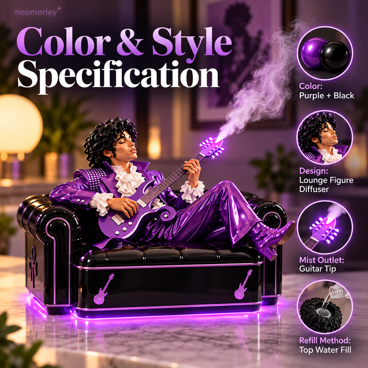 🎸 Purple Rockstar Mist Diffuser – Guitar-Shaped Humidifier with LED Mood Lighting, Unique Music-Inspired Home Décor & Gift