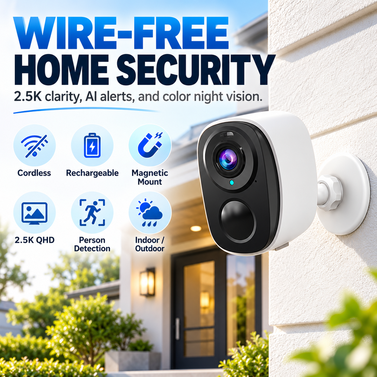2.5K QHD Wireless Security Camera – AI Person Detection & Color Night Vision