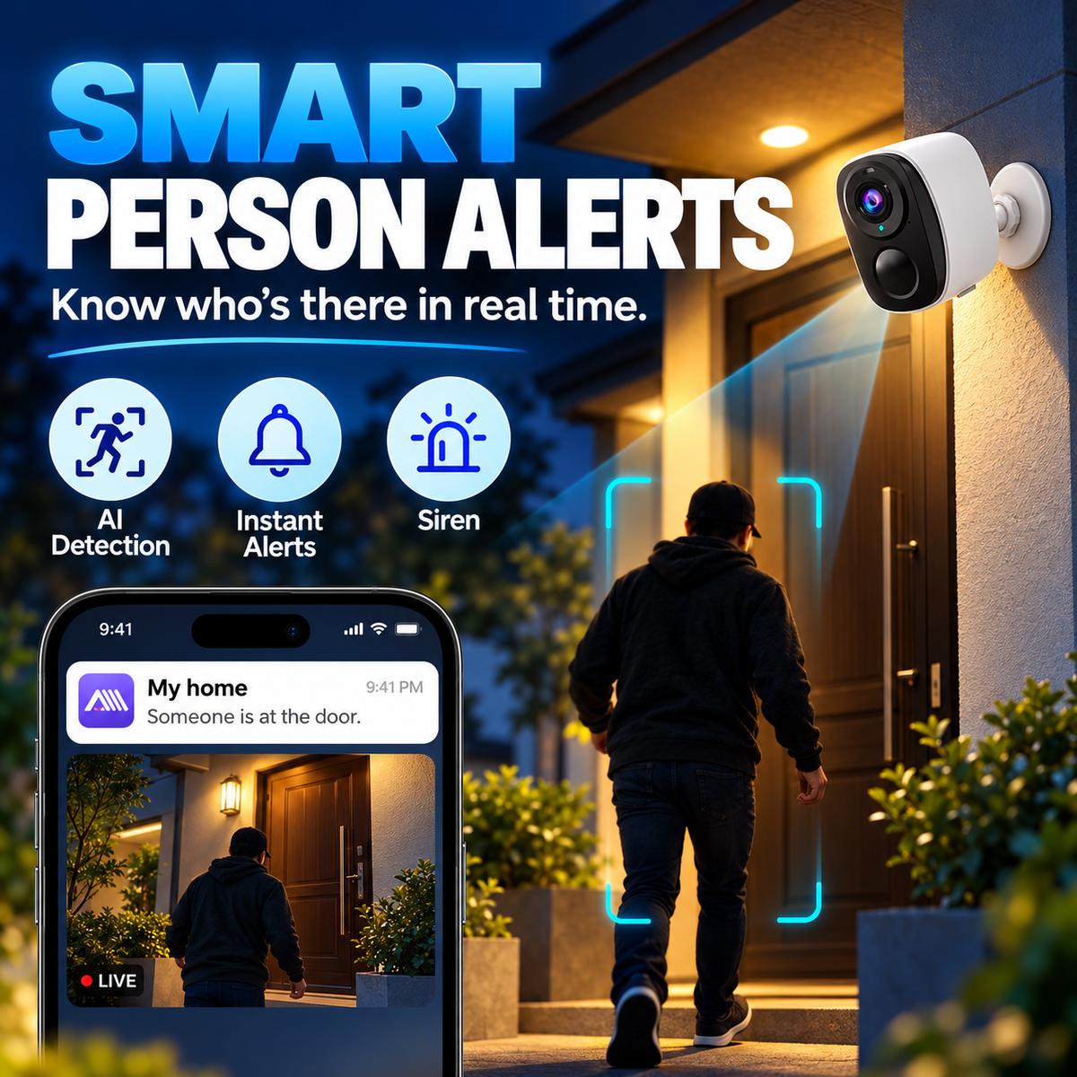 2.5K QHD Wireless Security Camera – AI Person Detection & Color Night Vision