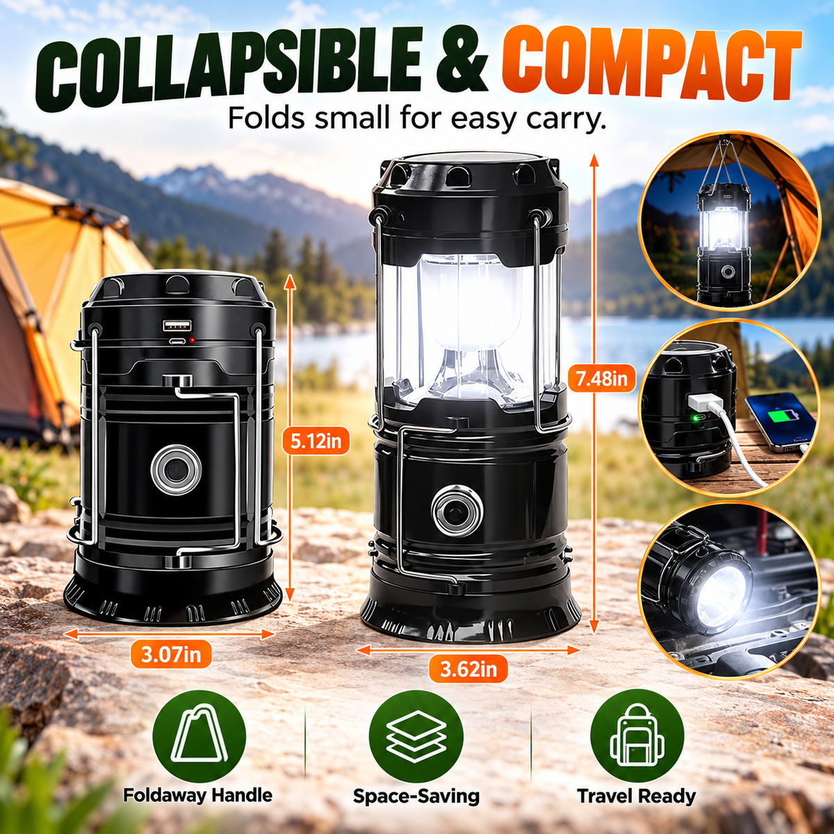 💡⚡ Foldable LED Camping Lantern – Compact, Bright & Portable! 🏕️🔦
