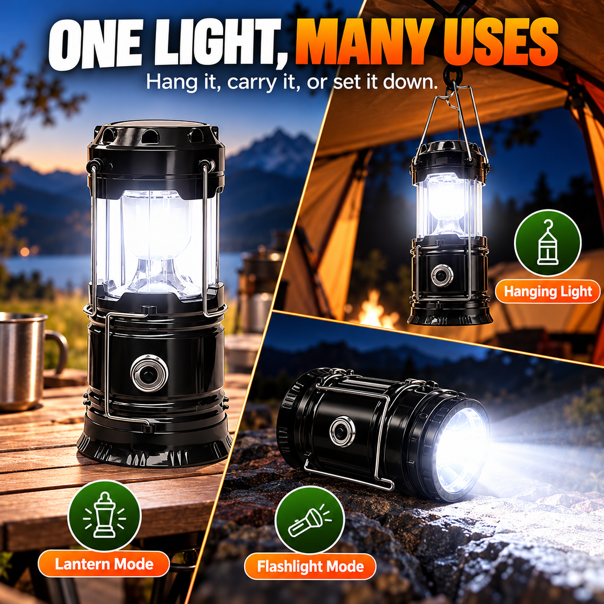 💡⚡ Foldable LED Camping Lantern – Compact, Bright & Portable! 🏕️🔦