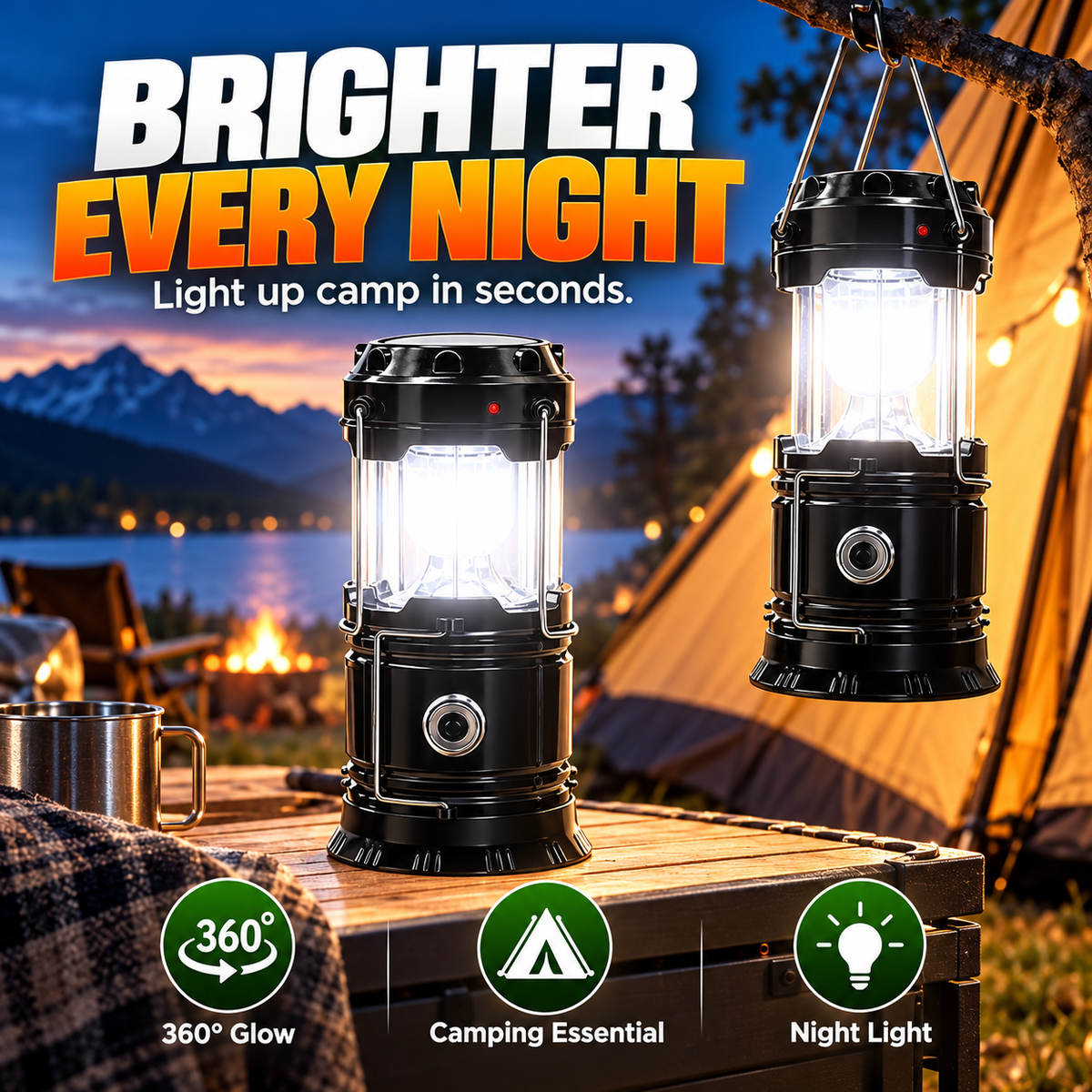💡⚡ Foldable LED Camping Lantern – Compact, Bright & Portable! 🏕️🔦