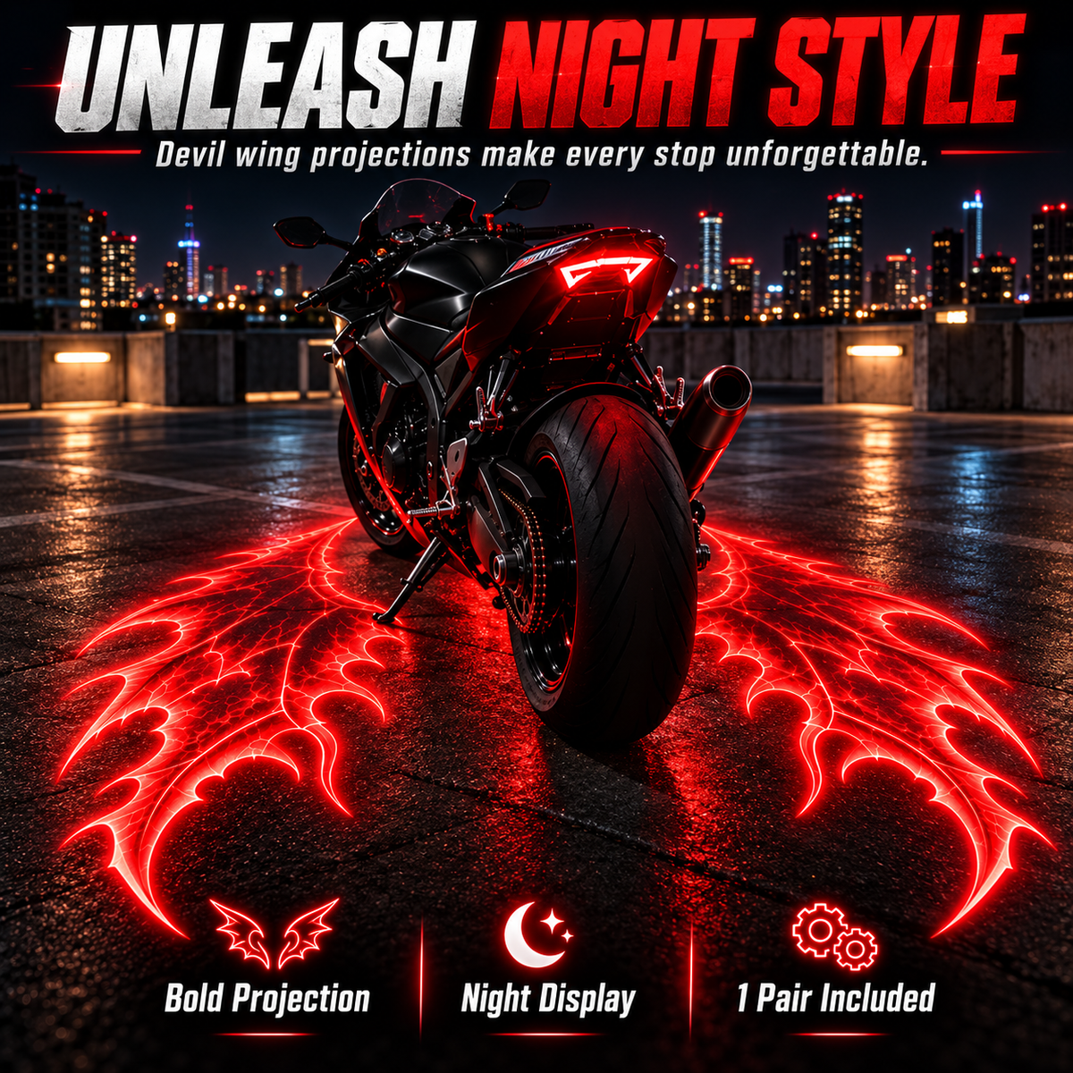 🏍️😈 Devil Wing Ground Projection Lights – 1 Pair of Motorcycle Accent Lights ✨