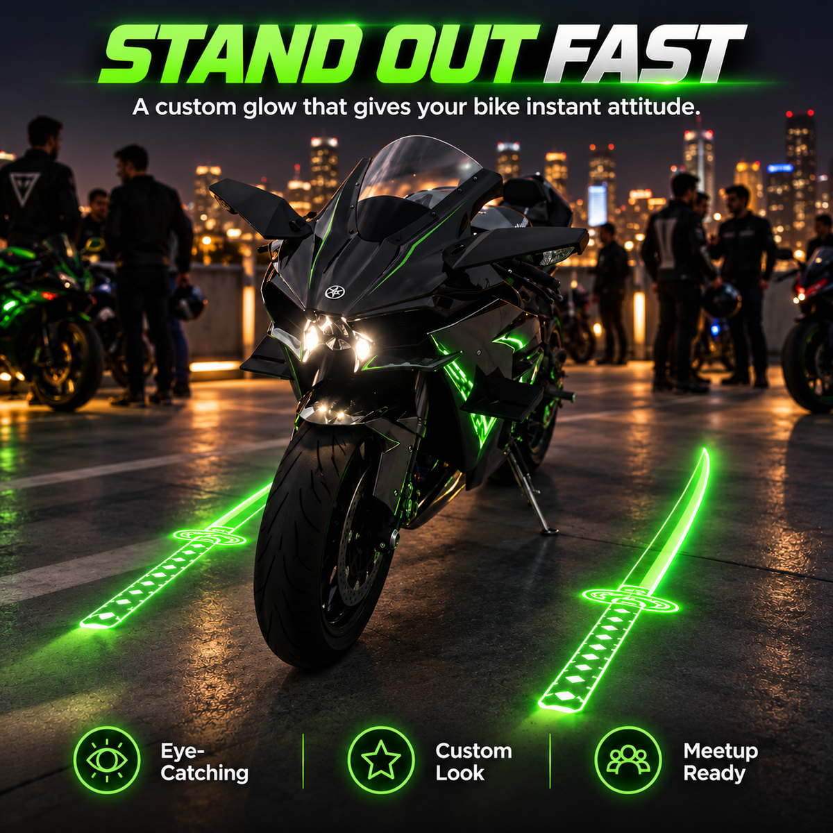 Motorcycle LED Sword Ground Projection Lights – Dual-Beam Night Underglow