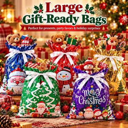 🎄 2026 Drawstring Christmas Gift Bags – Aluminum Foil Candy & Party Bags