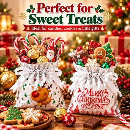 🎄 2026 Drawstring Christmas Gift Bags – Aluminum Foil Candy & Party Bags