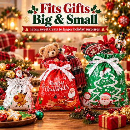 🎄 2026 Drawstring Christmas Gift Bags – Aluminum Foil Candy & Party Bags