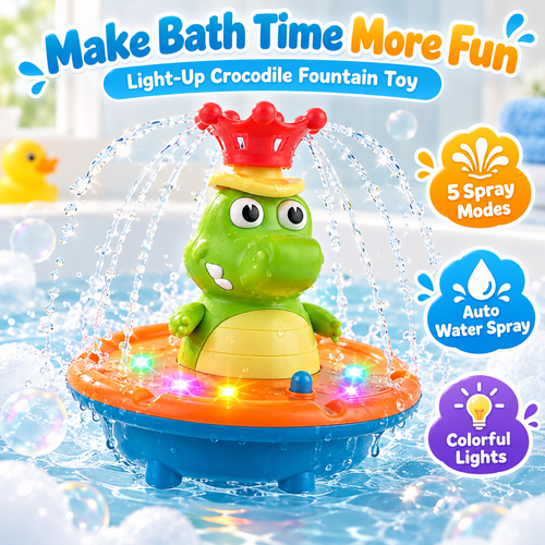 Light Up Crocodile Bath Toy for Toddlers – 5 Spray Modes
