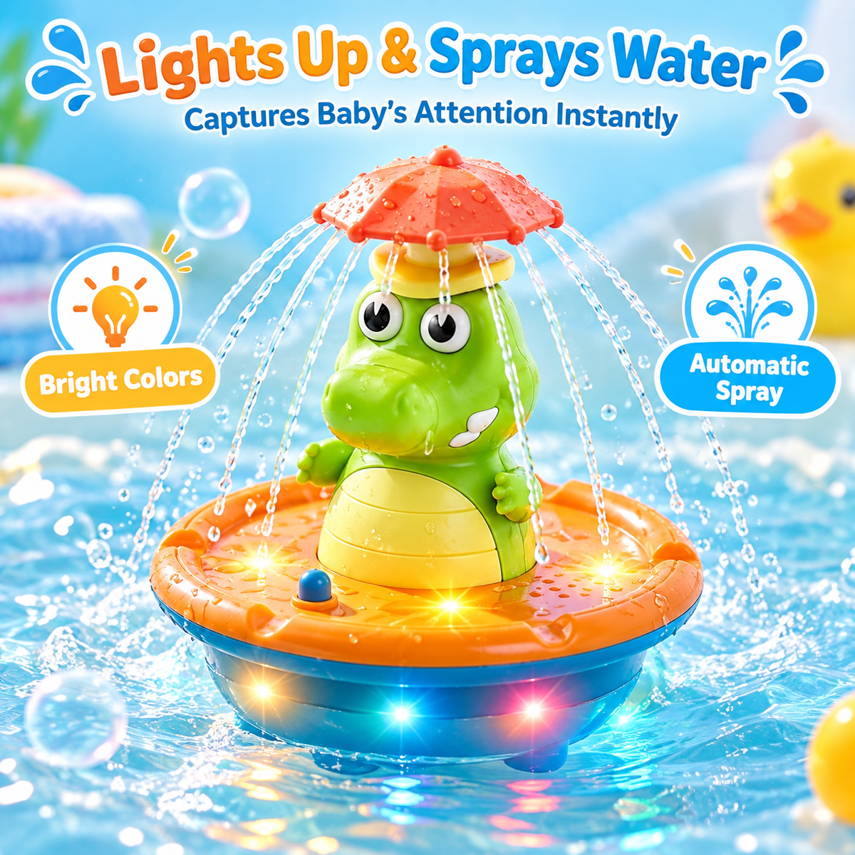 Light Up Crocodile Bath Toy for Toddlers – 5 Spray Modes