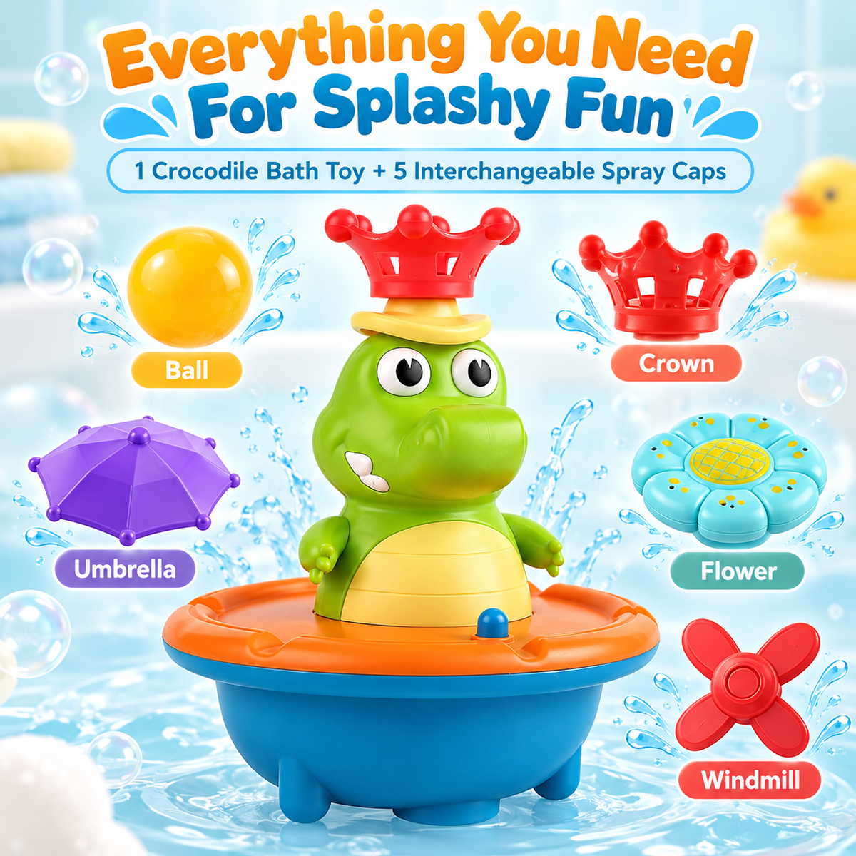 Light Up Crocodile Bath Toy for Toddlers – 5 Spray Modes