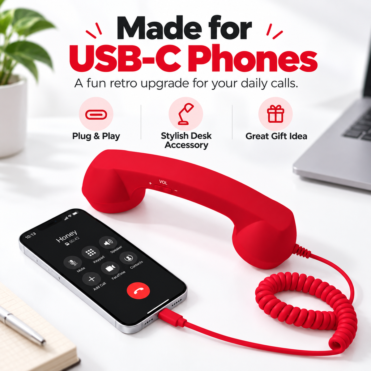 ☎️Retro Phone Handset with Type-C | Vintage Wired Receiver 📞