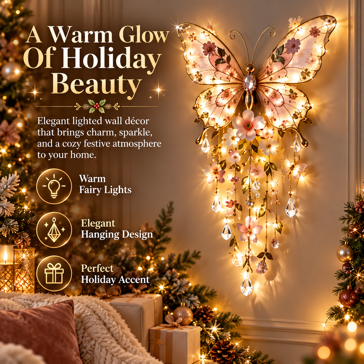 Lighted Nativity Angel Wings Wall Decor | Christmas LED