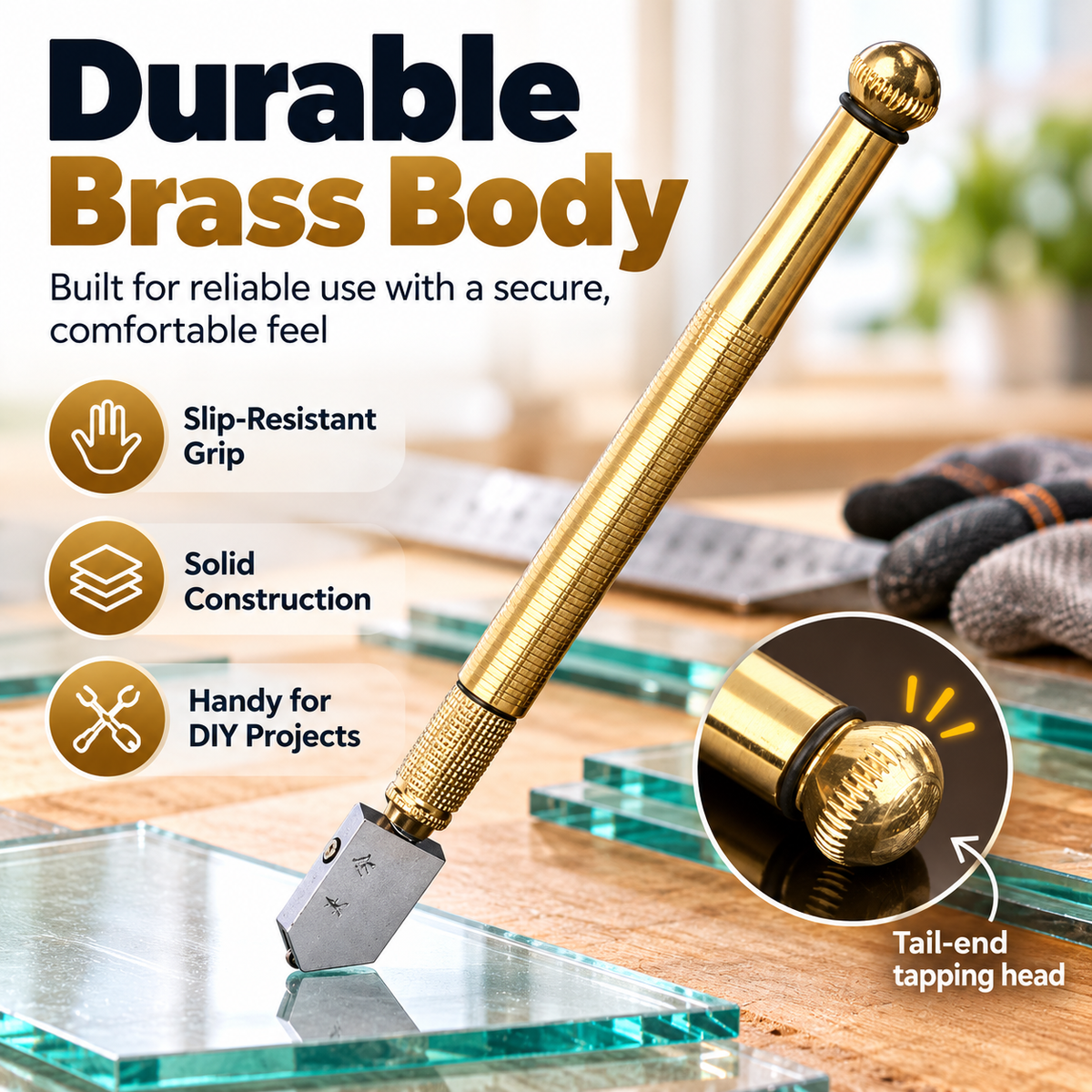 Diamond Head Glass Cutter Tool – Heavy Duty Steel Blade for 3-15mm Glass & Mirrors