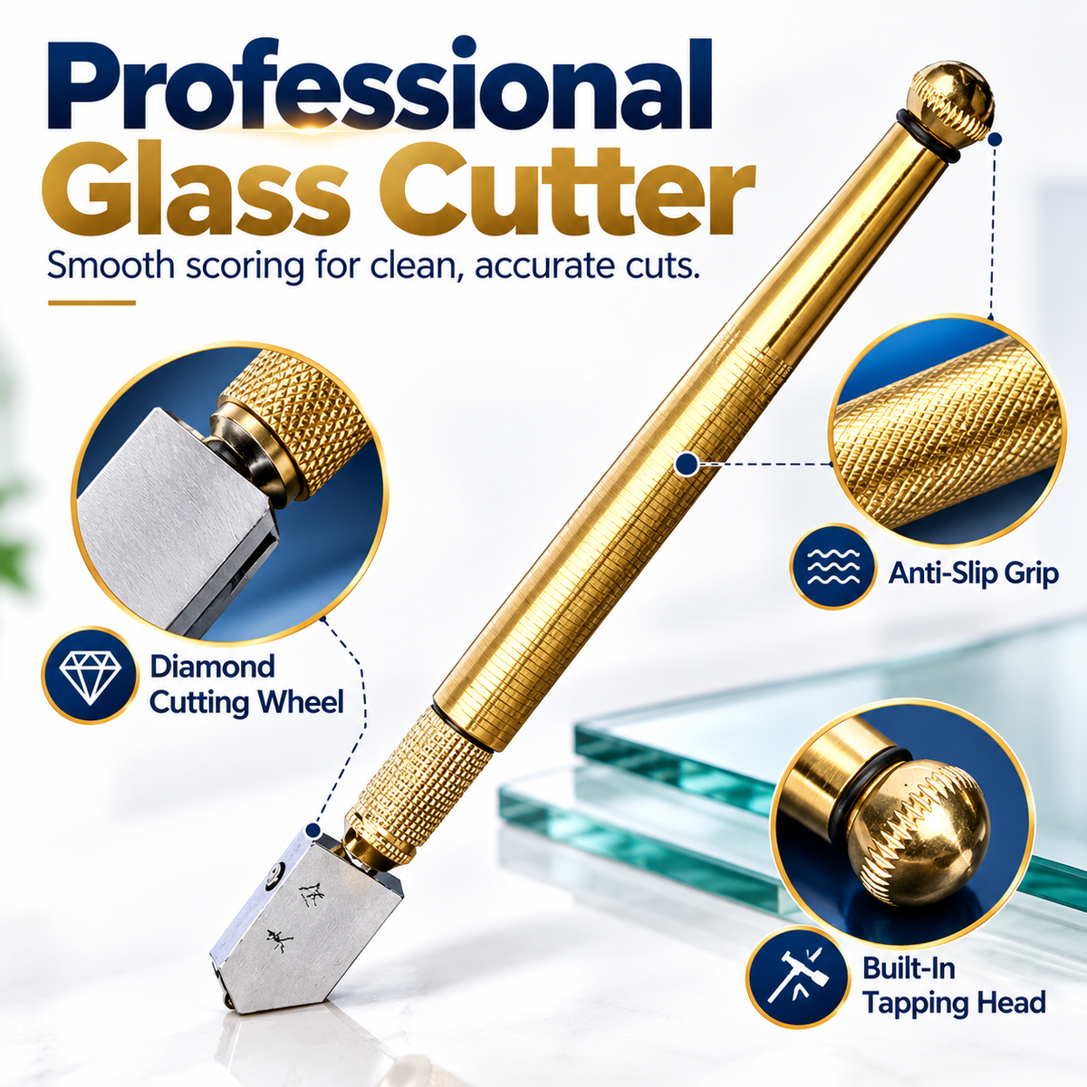 Diamond Head Glass Cutter Tool – Heavy Duty Steel Blade for 3-15mm Glass & Mirrors