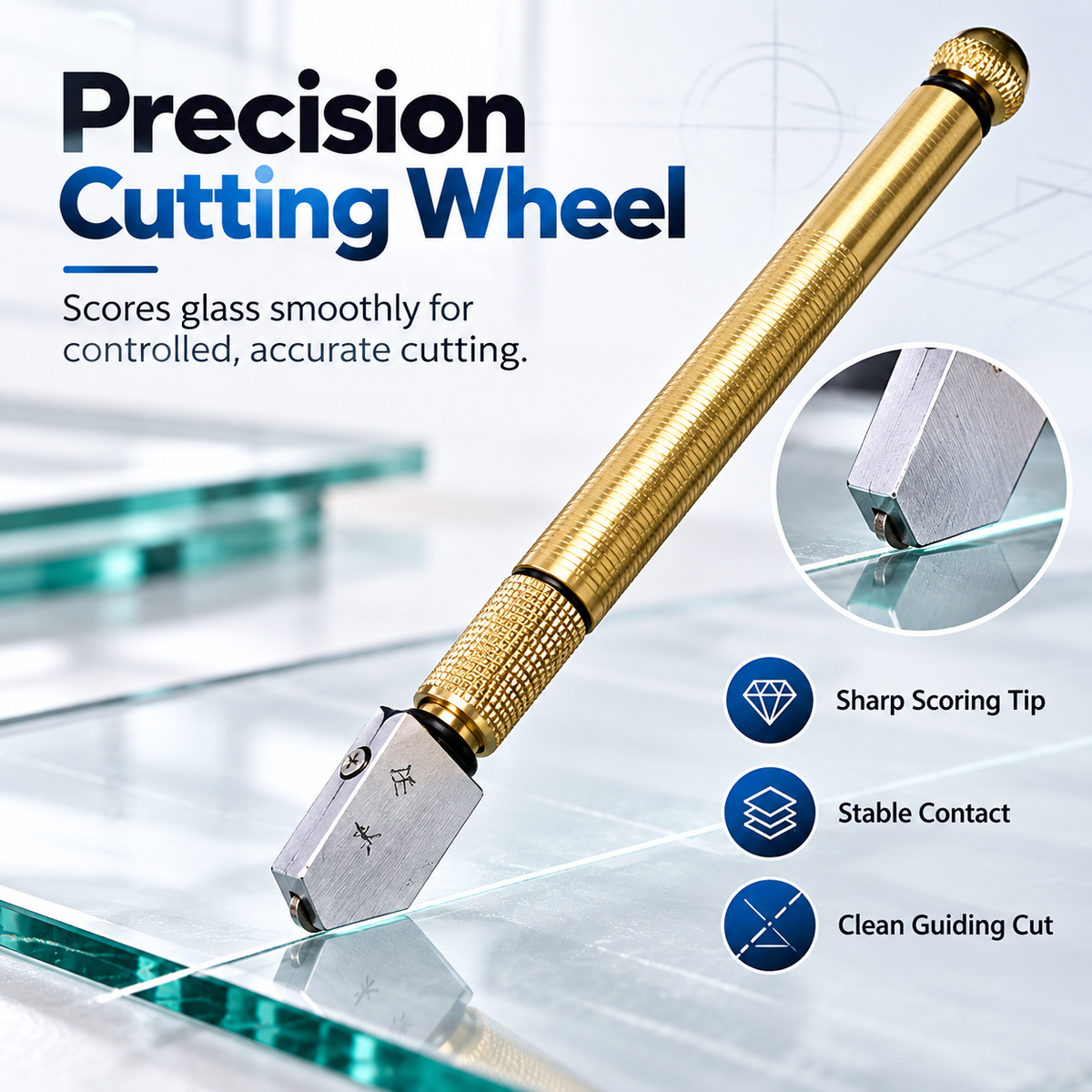 Diamond Head Glass Cutter Tool – Heavy Duty Steel Blade for 3-15mm Glass & Mirrors