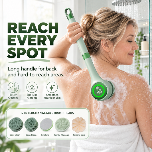 🚿✨ 5-in-1 Electric Body Scrubber with Long Handle for Shower 🧼