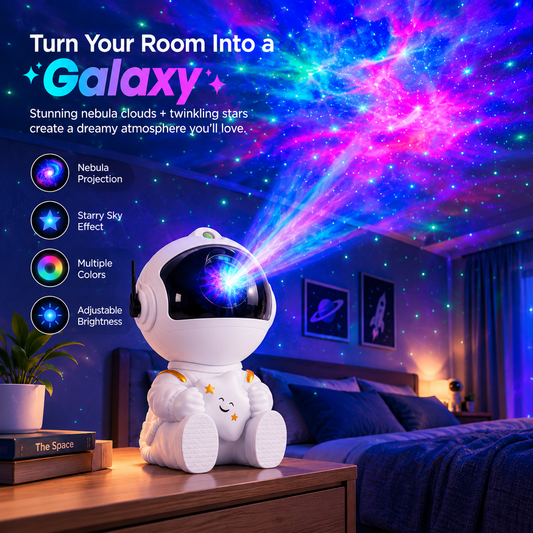 👨‍🚀🌌 LED Astronaut Galaxy Star Projector – 360° Adjustable Nebula Ceiling Lamp with Remote Control ✨