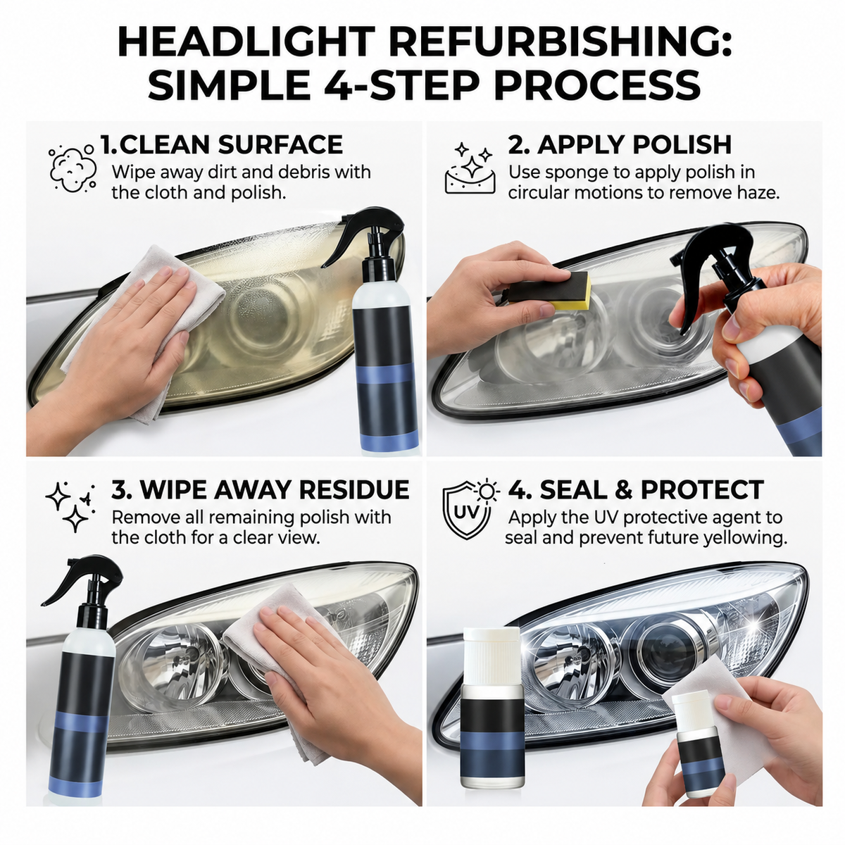 Automotive headlamp restoration fluid kit