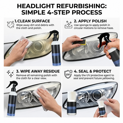 Automotive headlamp restoration fluid kit