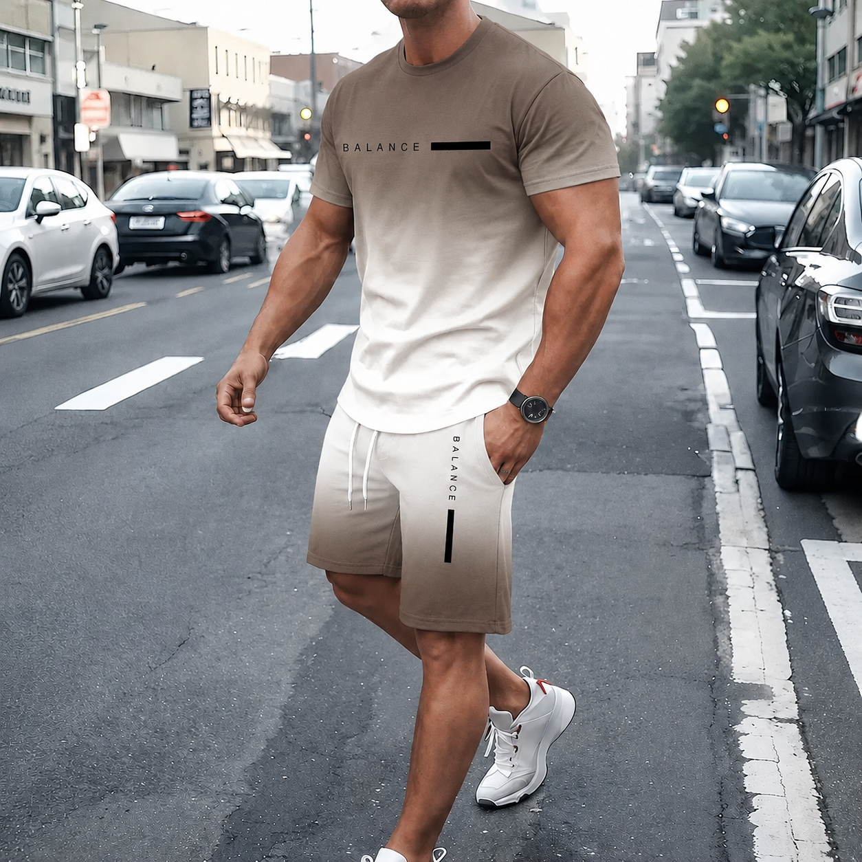 🎁 Men's Gradient Short Sleeve Tracksuit 2-Piece Set