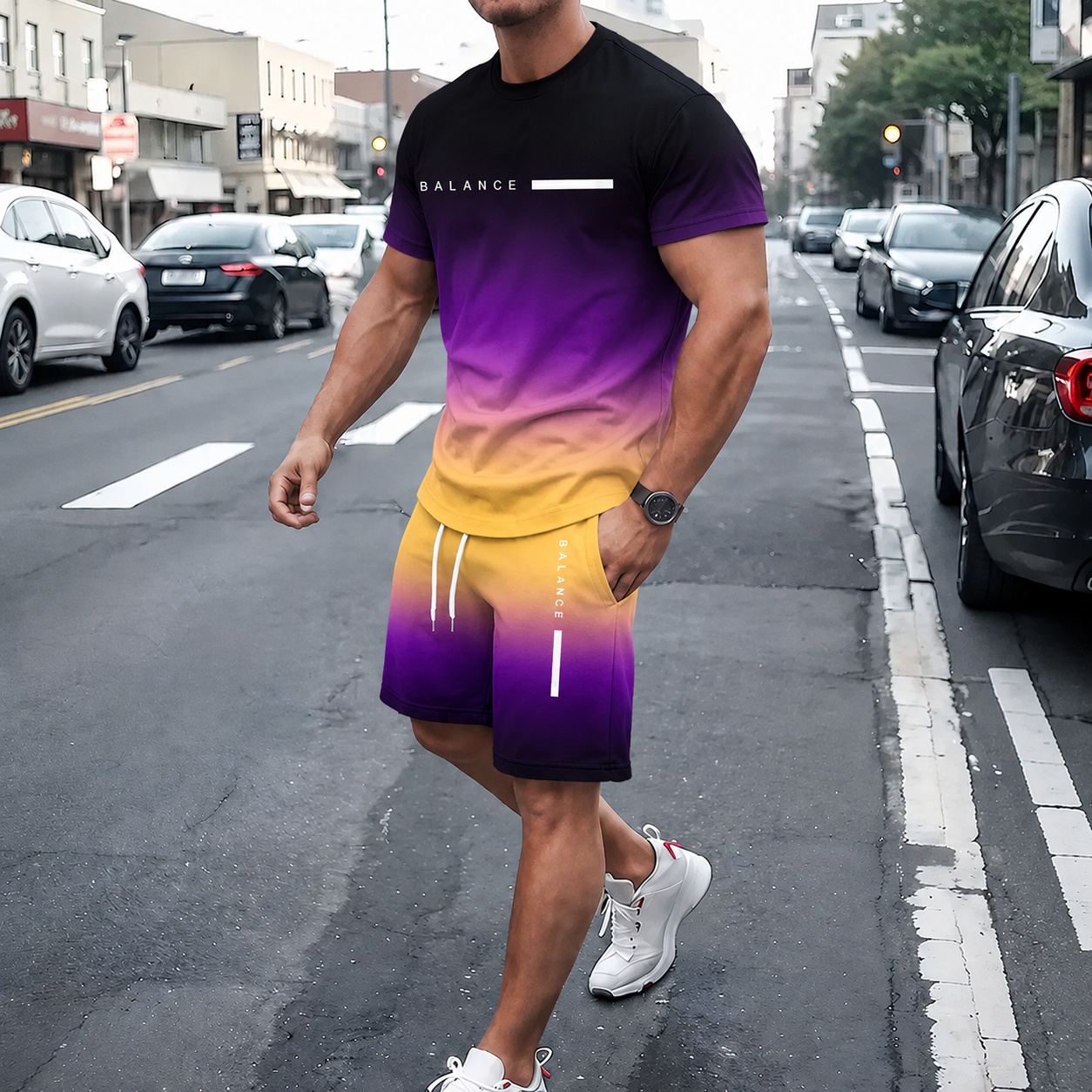 🎁 Men's Gradient Short Sleeve Tracksuit 2-Piece Set