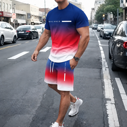 🎁 Men's Gradient Short Sleeve Tracksuit 2-Piece Set