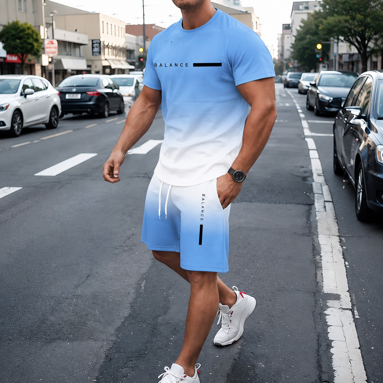🎁 Men's Gradient Short Sleeve Tracksuit 2-Piece Set