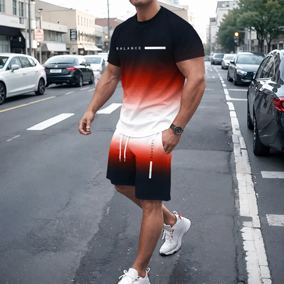 🎁 Men's Gradient Short Sleeve Tracksuit 2-Piece Set