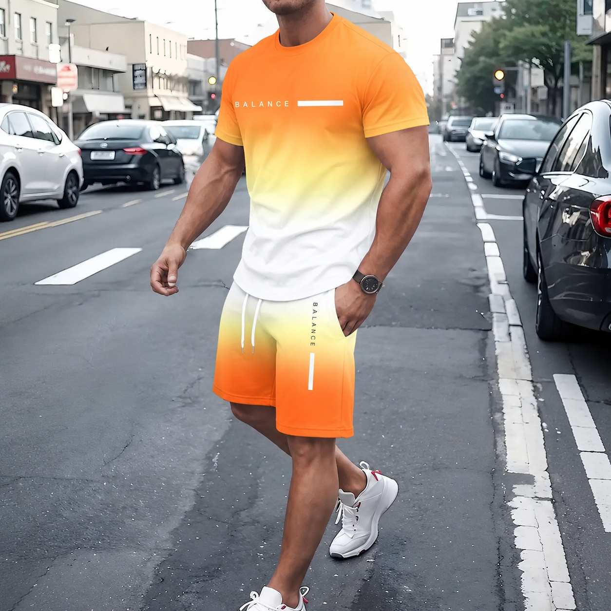 🎁 Men's Gradient Short Sleeve Tracksuit 2-Piece Set
