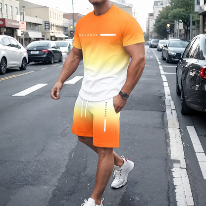 🎁 Men's Gradient Short Sleeve Tracksuit 2-Piece Set