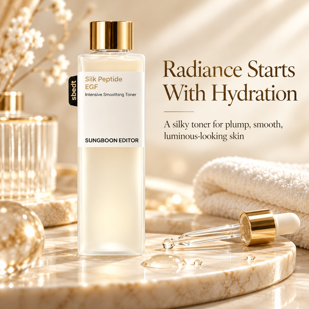 Silk Peptide EGF Smoothing Toner – 30 Peptides + Ceramides for Firmer, Plumper-Looking Skin