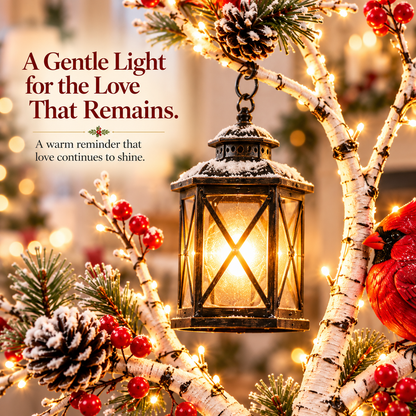 ❤️ Cardinal Winter Lantern Tree– Lighted Snowy Birch Tree with Red Cardinals & Hanging Lantern ✨
