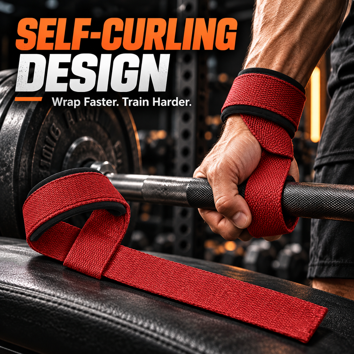 Self-Curling Lifting Straps — Padded Wrist Loops, 1 Pair