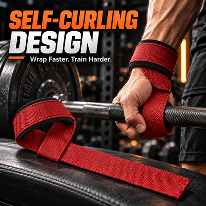 Self-Curling Lifting Straps — Padded Wrist Loops, 1 Pair