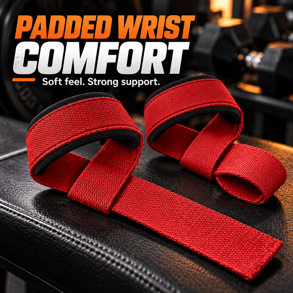 Self-Curling Lifting Straps — Padded Wrist Loops, 1 Pair