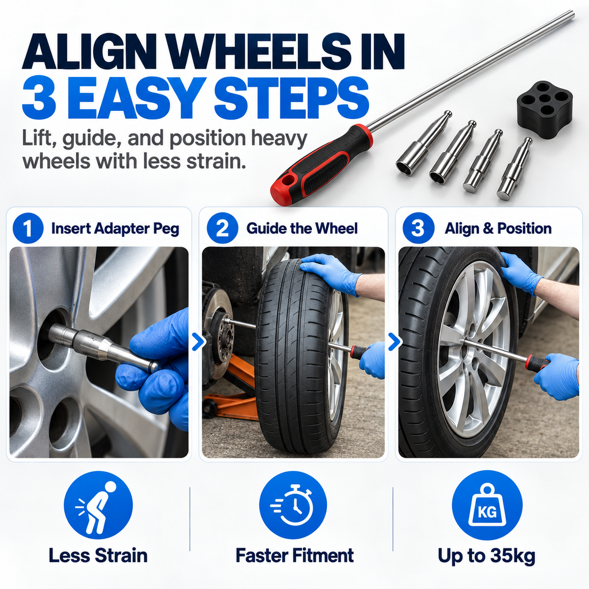 🚗Stop Wrestling Heavy Wheels – Wheel Fitting & Hub Positioning Tool