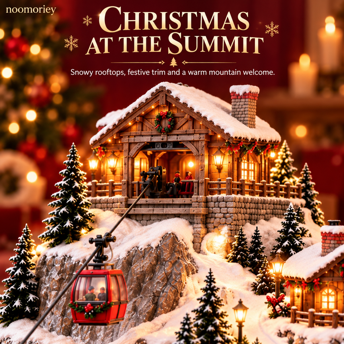 🎄🚠 Animated Christmas Mountain Cable Car & Ski Village Scene ⛷️