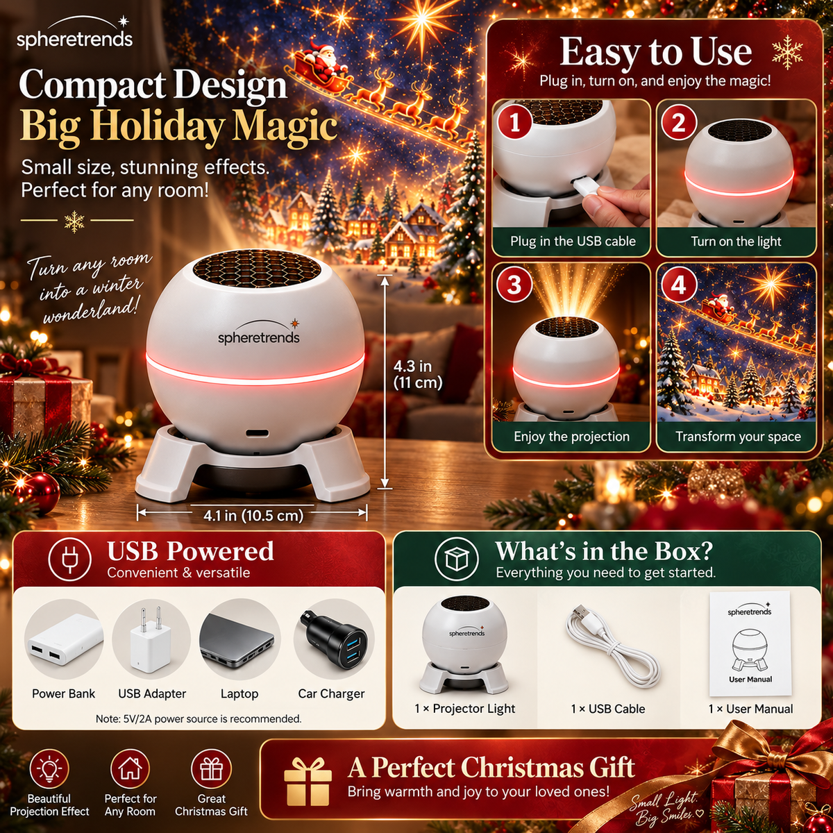 🎄 Magical Christmas Projection Night Light – Transform Any Room Into A Holiday Wonderland