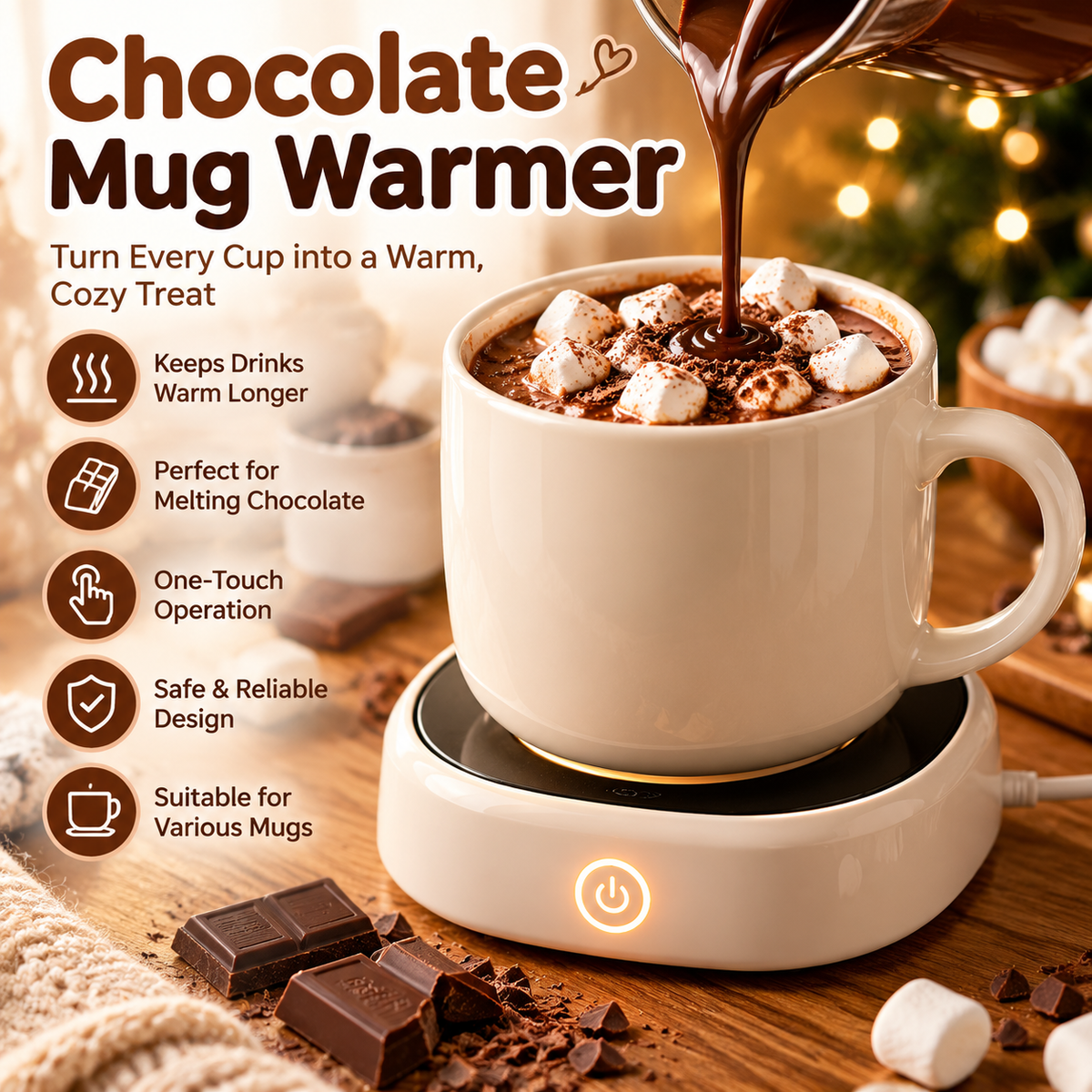 🍫✨ CozyGlow Mug Warmer – Chocolate Melting & Hot Drink Warming