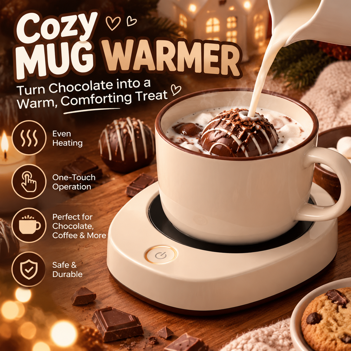 🍫✨ CozyGlow Mug Warmer – Chocolate Melting & Hot Drink Warming