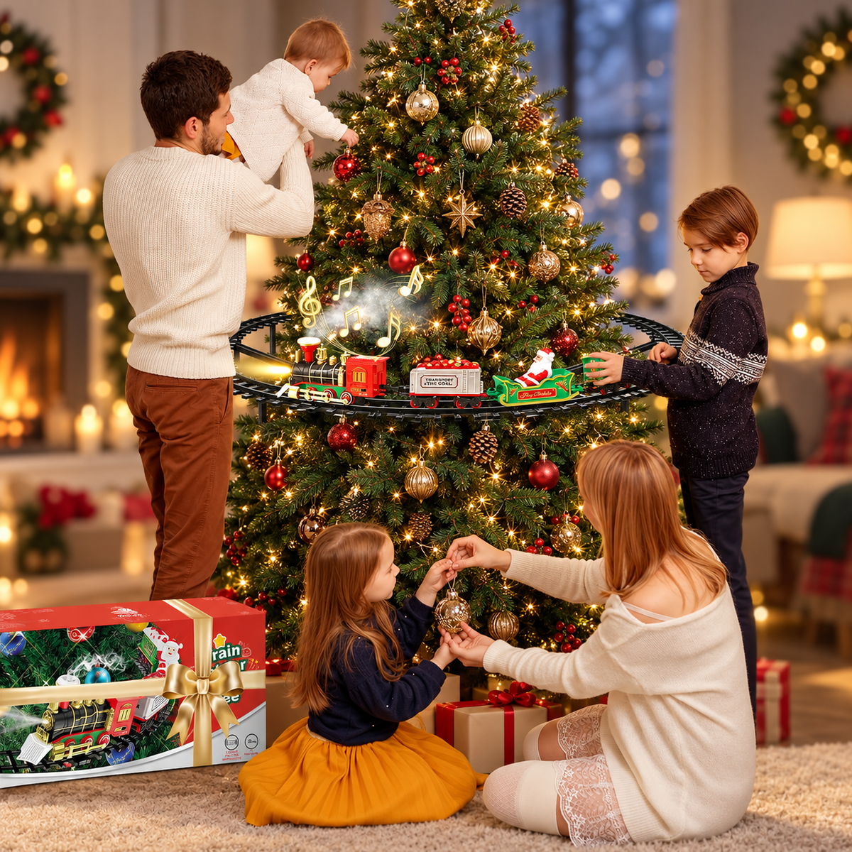 🎄 Magical Christmas Tree Train Set 🚂 – Lights, Sounds & Steam | 2-in-1 Holiday Décor & Kids' Toy
